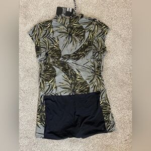 Hurley Women's Quick Dry One Piece Zip Up Full Tee  Swimsuit Dark AH4161 Sm